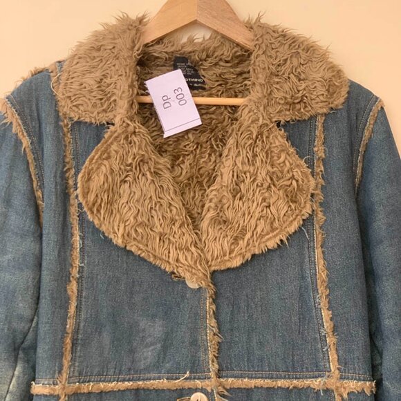 Denim full length Pennylane Style  long Coat with front faux fur details - Picture 2 of 4